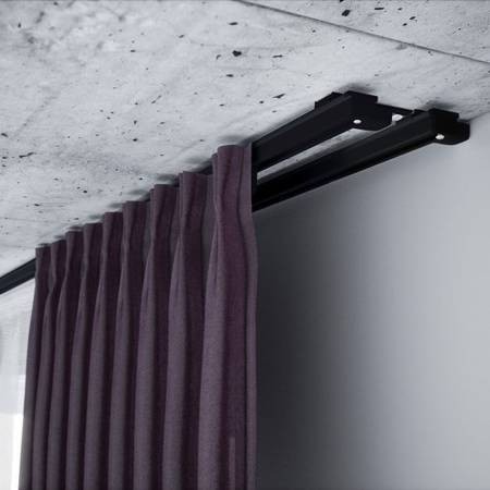 podwójna czarna szyna do zasłon i firan 250 cm
